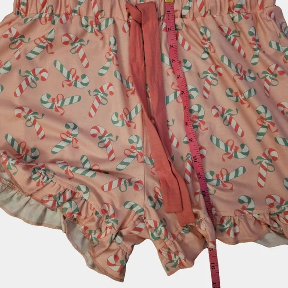 Glitz & Glam Pink Candy Cane Print Sleep Shorts Set Size XL - Picture 12 of 13